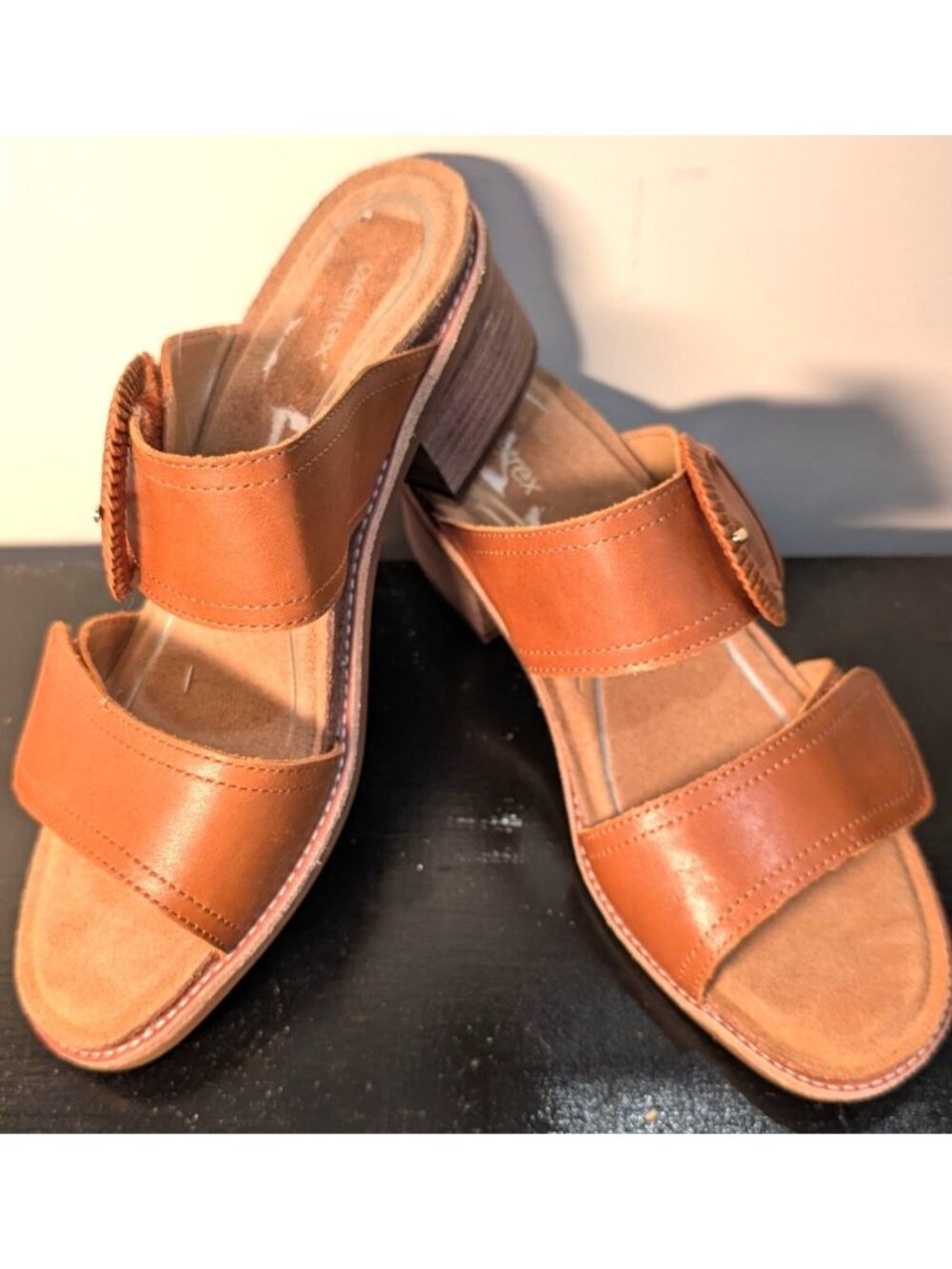 NEW Aertrex Tatiana Slide On Buckle Sandal, Tan, Women's Size US 7.5/38